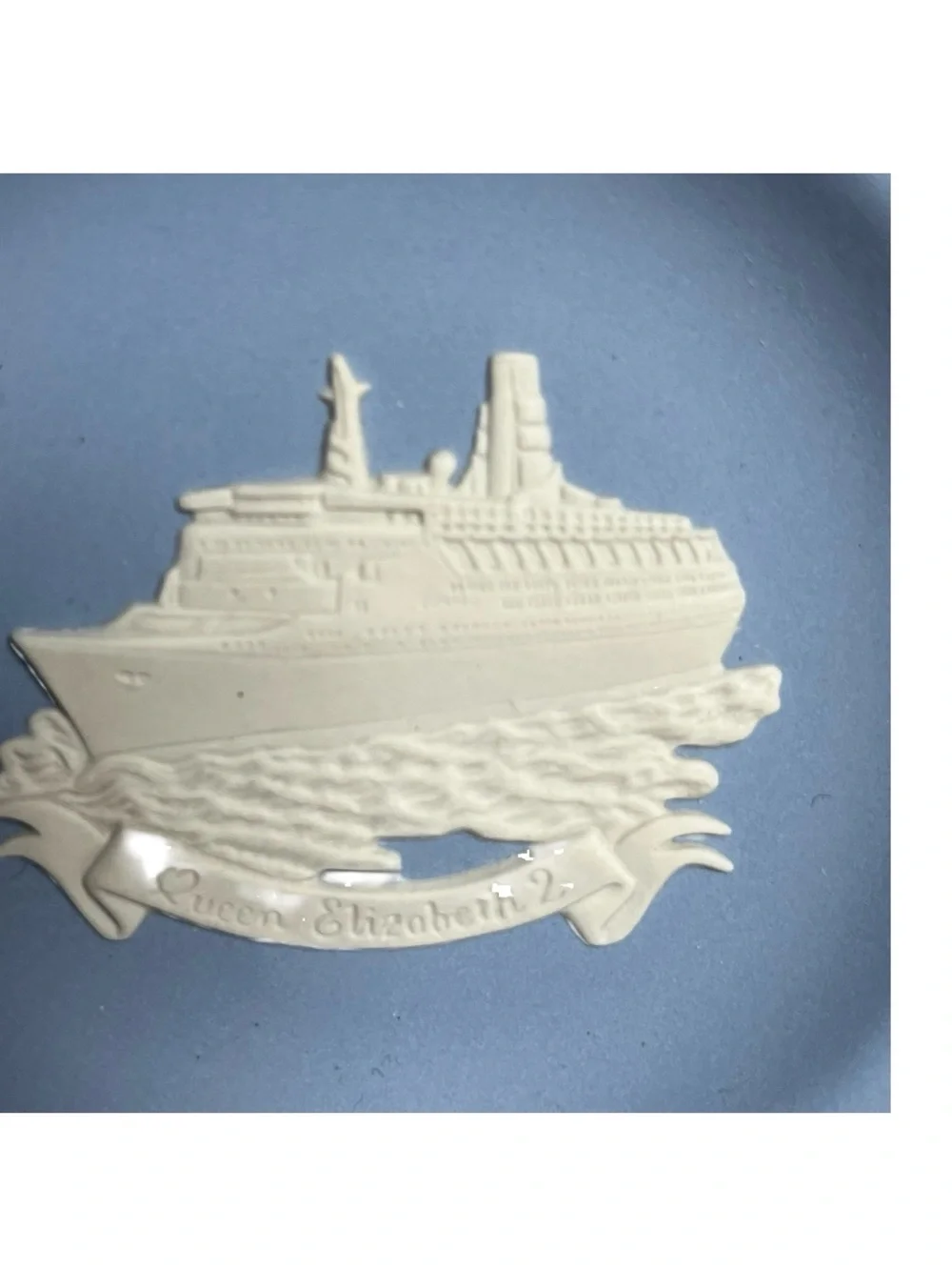 Wedgwood Blue Jasperware Queen Elizabeth 2 QE2 Cruise Ship Mini Plate 5”